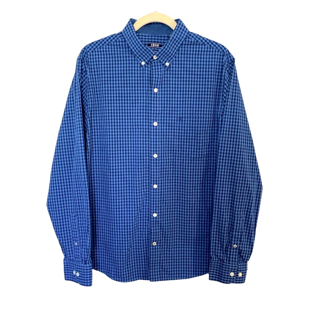 Izod Gingham Plaid Long Sleeve Button Down Shirt